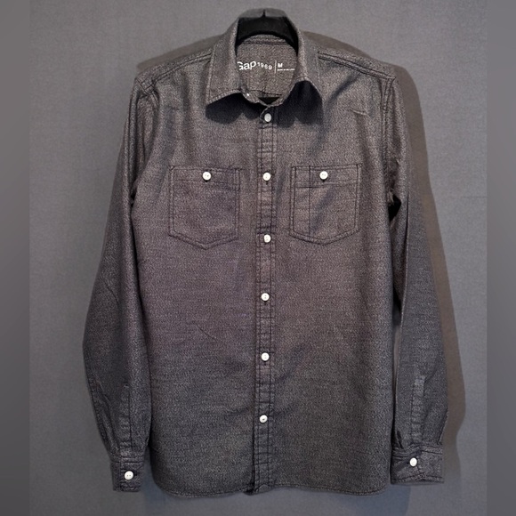 GAP Men’s Long Sleeve 1969 Japsol Solid Black Button Down Cotton Shirt Size M - Picture 2 of 7